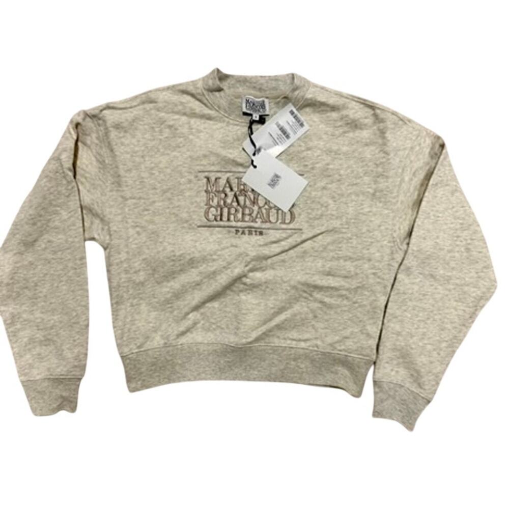 Marithe Francois Girbaud Embroidered Sweatshirt Women's S Beige Cropped NWT Y2K - Picture 2 of 15